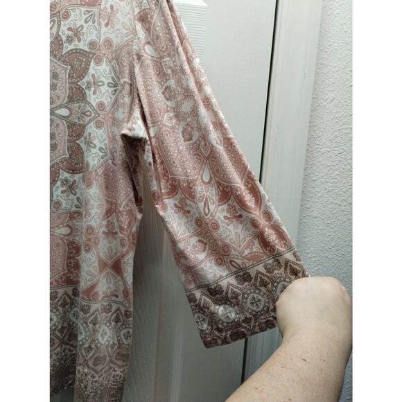 Ruby Rd. Women's Size Large Pink Boho Medallion Tassel 3/4 Sleeves Soft Top - Picture 4 of 6